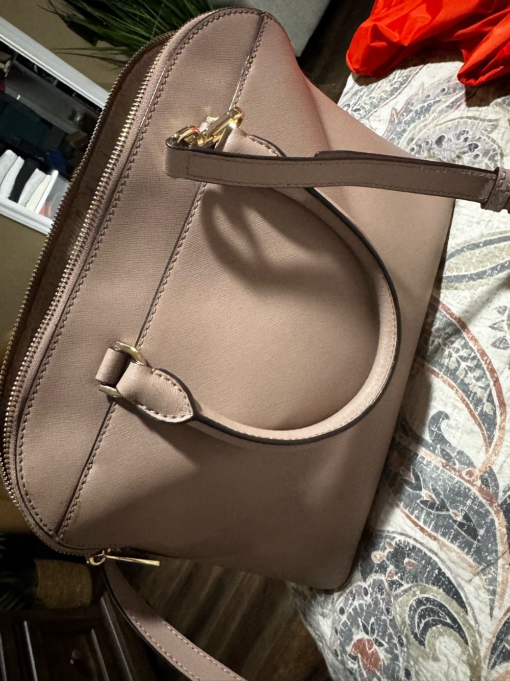 Michael Kors Taupe Crossbody Satchel with Gold Hardware